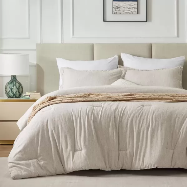 imageCozyLux Queen Comforter Set  3 Pieces Light Grey Soft Luxury Cationic Dyeing Queen Comforter for All Season Light Gray Breathable Lightweight Fluffy Bedding Sets with 1 Comforter and 2 Pillow ShamsBeige