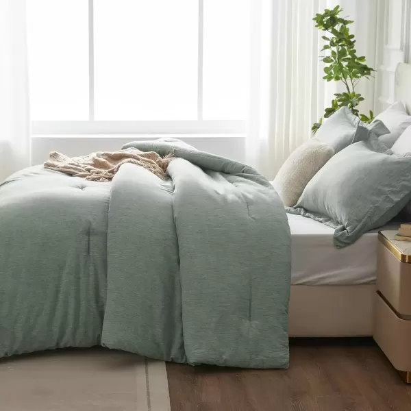 imageCozyLux Queen Comforter Set  3 Pieces Light Grey Soft Luxury Cationic Dyeing Queen Comforter for All Season Light Gray Breathable Lightweight Fluffy Bedding Sets with 1 Comforter and 2 Pillow ShamsSage Green