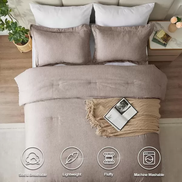 imageCozyLux Queen Comforter Set  3 Pieces Light Grey Soft Luxury Cationic Dyeing Queen Comforter for All Season Light Gray Breathable Lightweight Fluffy Bedding Sets with 1 Comforter and 2 Pillow ShamsKhaki