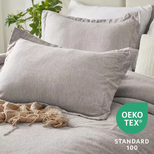 imageCozyLux Queen Comforter Set  3 Pieces Light Grey Soft Luxury Cationic Dyeing Queen Comforter for All Season Light Gray Breathable Lightweight Fluffy Bedding Sets with 1 Comforter and 2 Pillow ShamsLinen