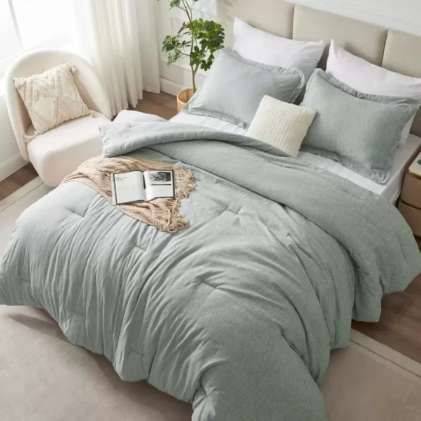 imageCozyLux Queen Comforter Set  3 Pieces Light Grey Soft Luxury Cationic Dyeing Queen Comforter for All Season Light Gray Breathable Lightweight Fluffy Bedding Sets with 1 Comforter and 2 Pillow ShamsSage Green