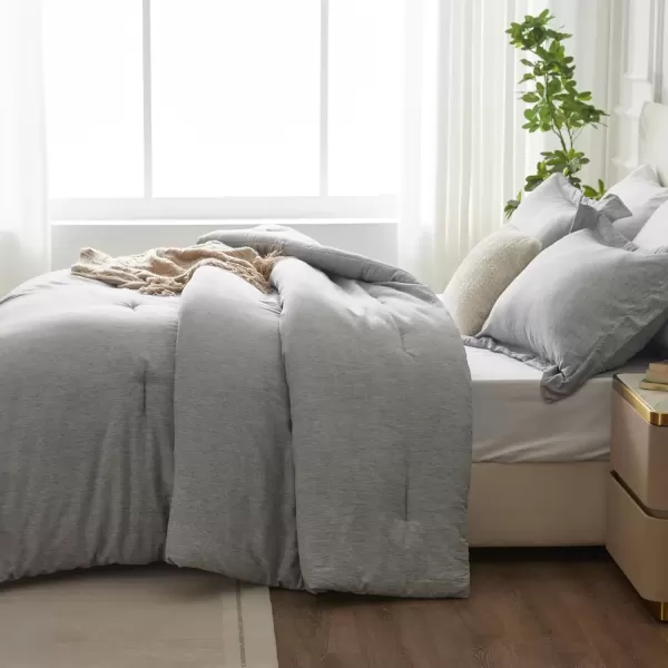 imageCozyLux Queen Comforter Set  3 Pieces Light Grey Soft Luxury Cationic Dyeing Queen Comforter for All Season Light Gray Breathable Lightweight Fluffy Bedding Sets with 1 Comforter and 2 Pillow ShamsLight Grey