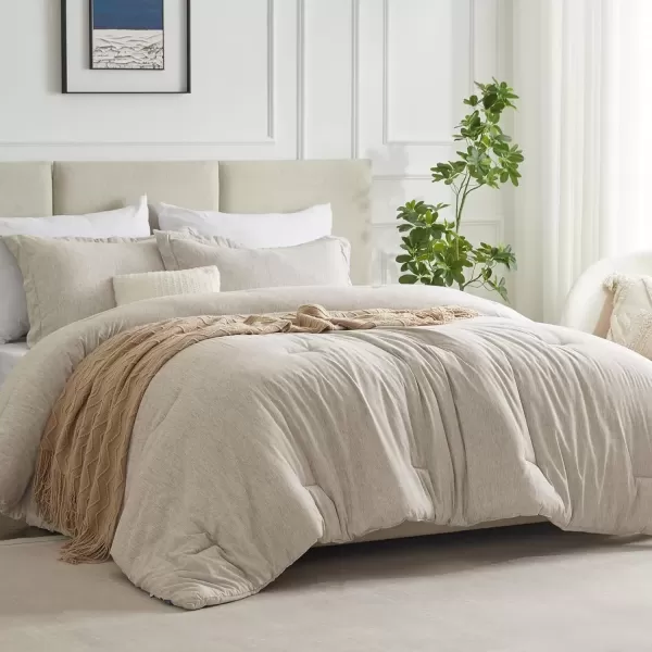 imageCozyLux Queen Comforter Set  3 Pieces Light Grey Soft Luxury Cationic Dyeing Queen Comforter for All Season Light Gray Breathable Lightweight Fluffy Bedding Sets with 1 Comforter and 2 Pillow ShamsBeige