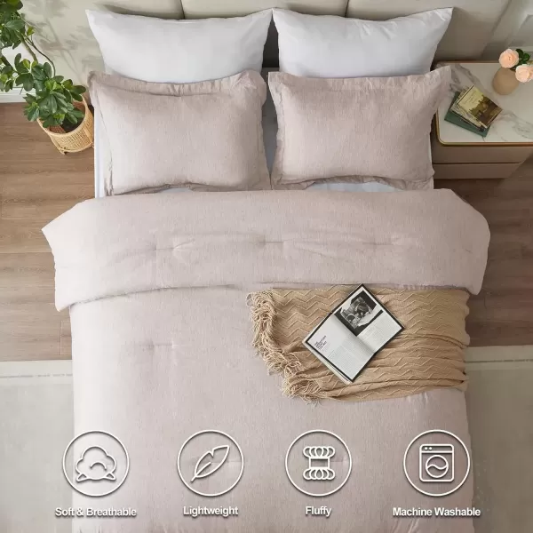 imageCozyLux Queen Comforter Set  3 Pieces Light Grey Soft Luxury Cationic Dyeing Queen Comforter for All Season Light Gray Breathable Lightweight Fluffy Bedding Sets with 1 Comforter and 2 Pillow ShamsWarm Taupe
