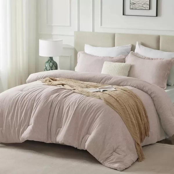imageCozyLux Queen Comforter Set  3 Pieces Light Grey Soft Luxury Cationic Dyeing Queen Comforter for All Season Light Gray Breathable Lightweight Fluffy Bedding Sets with 1 Comforter and 2 Pillow ShamsWarm Taupe