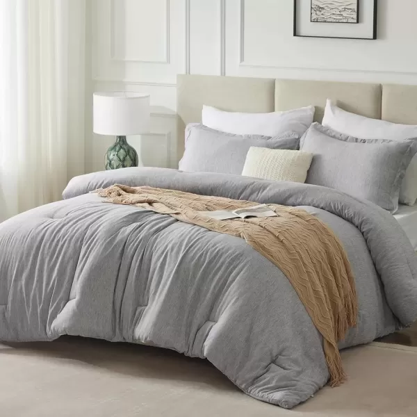 imageCozyLux Queen Comforter Set  3 Pieces Light Grey Soft Luxury Cationic Dyeing Queen Comforter for All Season Light Gray Breathable Lightweight Fluffy Bedding Sets with 1 Comforter and 2 Pillow ShamsLight Grey