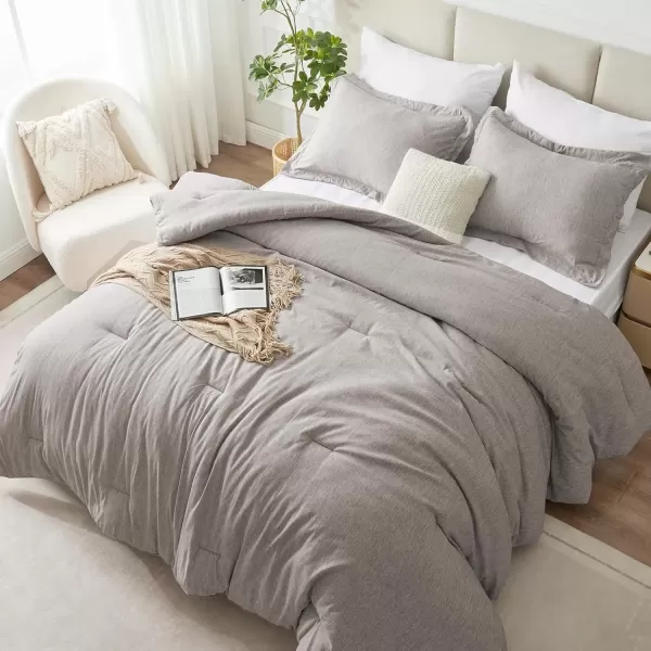 imageCozyLux Queen Comforter Set  3 Pieces Light Grey Soft Luxury Cationic Dyeing Queen Comforter for All Season Light Gray Breathable Lightweight Fluffy Bedding Sets with 1 Comforter and 2 Pillow ShamsLinen