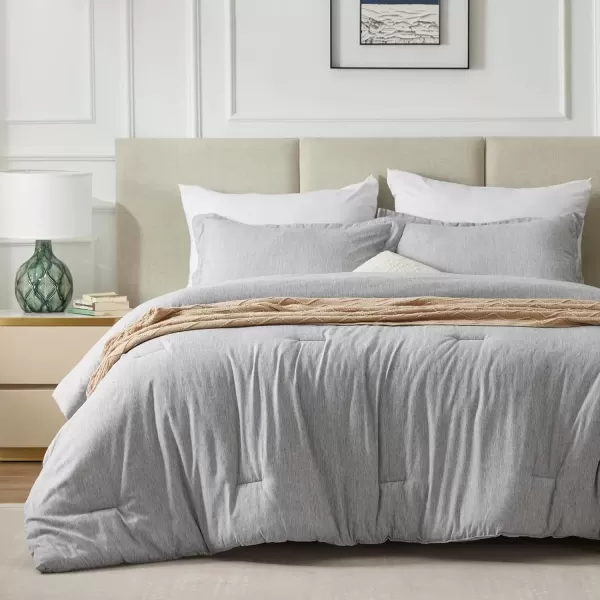 imageCozyLux Queen Comforter Set  3 Pieces Light Grey Soft Luxury Cationic Dyeing Queen Comforter for All Season Light Gray Breathable Lightweight Fluffy Bedding Sets with 1 Comforter and 2 Pillow ShamsLight Grey