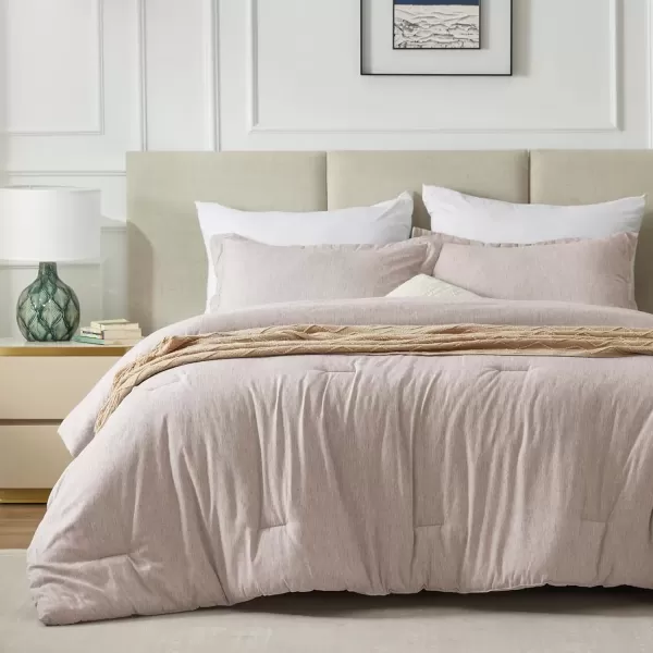 imageCozyLux Queen Comforter Set  3 Pieces Light Grey Soft Luxury Cationic Dyeing Queen Comforter for All Season Light Gray Breathable Lightweight Fluffy Bedding Sets with 1 Comforter and 2 Pillow ShamsWarm Taupe