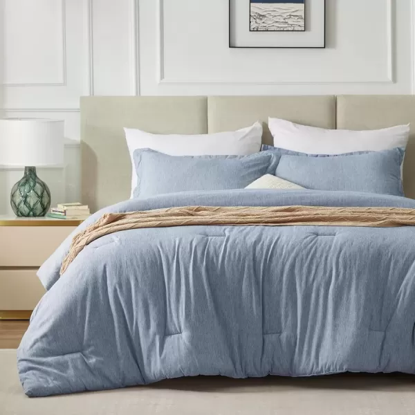 imageCozyLux Queen Comforter Set  3 Pieces Light Grey Soft Luxury Cationic Dyeing Queen Comforter for All Season Light Gray Breathable Lightweight Fluffy Bedding Sets with 1 Comforter and 2 Pillow ShamsBlue