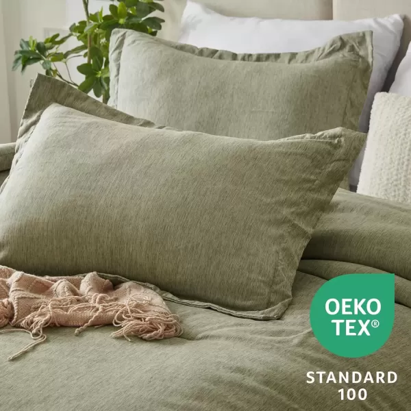 imageCozyLux Queen Comforter Set  3 Pieces Light Grey Soft Luxury Cationic Dyeing Queen Comforter for All Season Light Gray Breathable Lightweight Fluffy Bedding Sets with 1 Comforter and 2 Pillow ShamsOlive Green