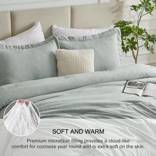 imageCozyLux Queen Comforter Set  3 Pieces Light Grey Soft Luxury Cationic Dyeing Queen Comforter for All Season Light Gray Breathable Lightweight Fluffy Bedding Sets with 1 Comforter and 2 Pillow ShamsSage Green