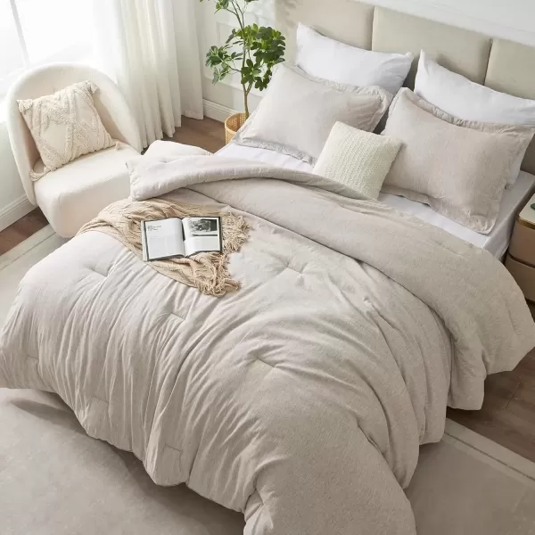 imageCozyLux Queen Comforter Set  3 Pieces Light Grey Soft Luxury Cationic Dyeing Queen Comforter for All Season Light Gray Breathable Lightweight Fluffy Bedding Sets with 1 Comforter and 2 Pillow ShamsBeige