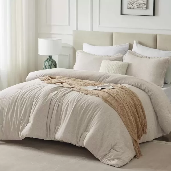 imageCozyLux Queen Comforter Set  3 Pieces Light Grey Soft Luxury Cationic Dyeing Queen Comforter for All Season Light Gray Breathable Lightweight Fluffy Bedding Sets with 1 Comforter and 2 Pillow ShamsBeige