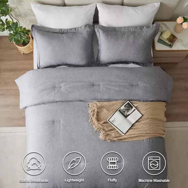 imageCozyLux Queen Comforter Set  3 Pieces Light Grey Soft Luxury Cationic Dyeing Queen Comforter for All Season Light Gray Breathable Lightweight Fluffy Bedding Sets with 1 Comforter and 2 Pillow ShamsGrey