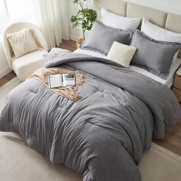 imageCozyLux Queen Comforter Set  3 Pieces Light Grey Soft Luxury Cationic Dyeing Queen Comforter for All Season Light Gray Breathable Lightweight Fluffy Bedding Sets with 1 Comforter and 2 Pillow ShamsGrey