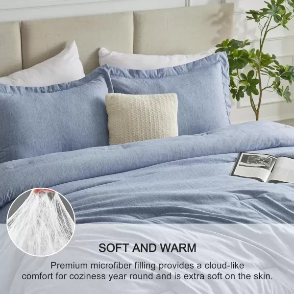 imageCozyLux Queen Comforter Set  3 Pieces Light Grey Soft Luxury Cationic Dyeing Queen Comforter for All Season Light Gray Breathable Lightweight Fluffy Bedding Sets with 1 Comforter and 2 Pillow ShamsBlue