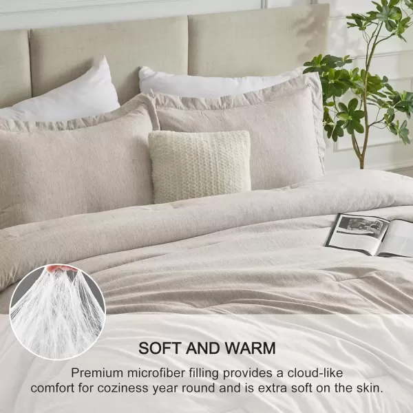 imageCozyLux Queen Comforter Set  3 Pieces Light Grey Soft Luxury Cationic Dyeing Queen Comforter for All Season Light Gray Breathable Lightweight Fluffy Bedding Sets with 1 Comforter and 2 Pillow ShamsBeige