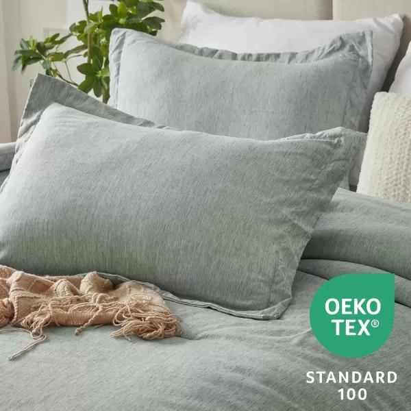 imageCozyLux Queen Comforter Set  3 Pieces Light Grey Soft Luxury Cationic Dyeing Queen Comforter for All Season Light Gray Breathable Lightweight Fluffy Bedding Sets with 1 Comforter and 2 Pillow ShamsSage Green