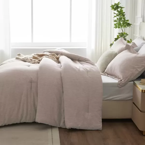 imageCozyLux Queen Comforter Set  3 Pieces Light Grey Soft Luxury Cationic Dyeing Queen Comforter for All Season Light Gray Breathable Lightweight Fluffy Bedding Sets with 1 Comforter and 2 Pillow ShamsWarm Taupe