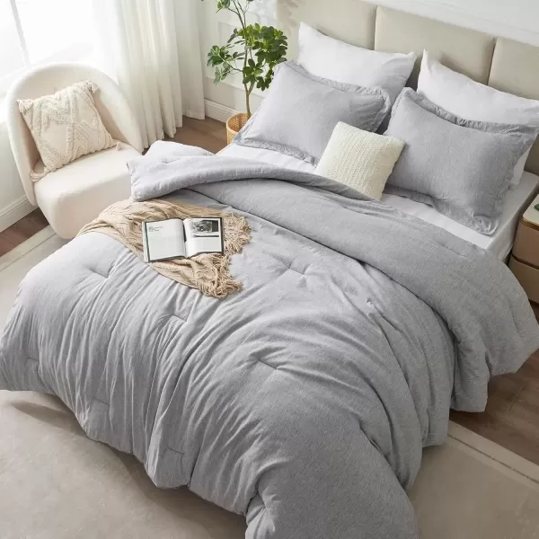 imageCozyLux Queen Comforter Set  3 Pieces Light Grey Soft Luxury Cationic Dyeing Queen Comforter for All Season Light Gray Breathable Lightweight Fluffy Bedding Sets with 1 Comforter and 2 Pillow ShamsLight Grey