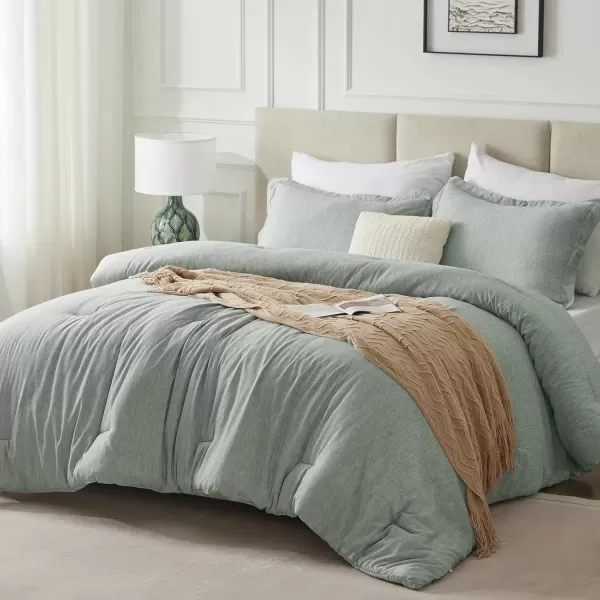 imageCozyLux Queen Comforter Set  3 Pieces Light Grey Soft Luxury Cationic Dyeing Queen Comforter for All Season Light Gray Breathable Lightweight Fluffy Bedding Sets with 1 Comforter and 2 Pillow ShamsSage Green
