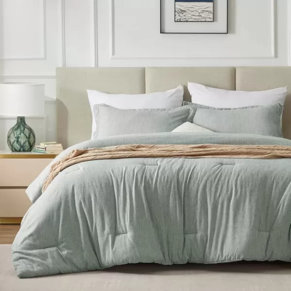 imageCozyLux Queen Comforter Set  3 Pieces Light Grey Soft Luxury Cationic Dyeing Queen Comforter for All Season Light Gray Breathable Lightweight Fluffy Bedding Sets with 1 Comforter and 2 Pillow ShamsSage Green