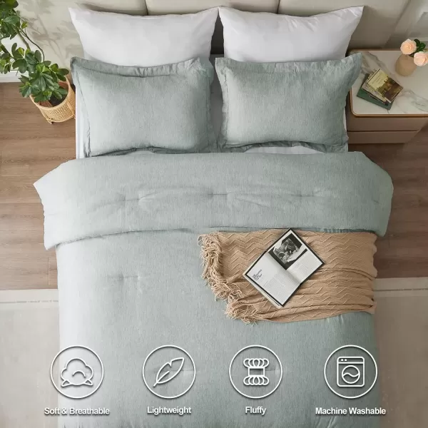 imageCozyLux Queen Comforter Set  3 Pieces Light Grey Soft Luxury Cationic Dyeing Queen Comforter for All Season Light Gray Breathable Lightweight Fluffy Bedding Sets with 1 Comforter and 2 Pillow ShamsSage Green