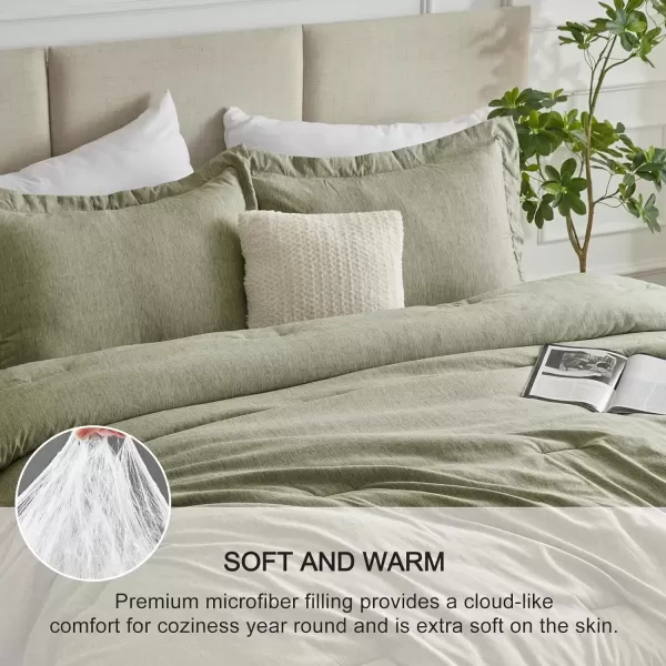 imageCozyLux Queen Comforter Set  3 Pieces Light Grey Soft Luxury Cationic Dyeing Queen Comforter for All Season Light Gray Breathable Lightweight Fluffy Bedding Sets with 1 Comforter and 2 Pillow ShamsOlive Green
