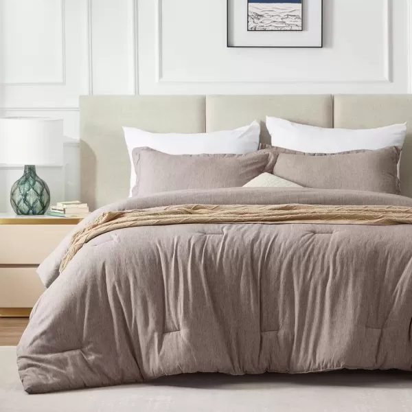 imageCozyLux Queen Comforter Set  3 Pieces Light Grey Soft Luxury Cationic Dyeing Queen Comforter for All Season Light Gray Breathable Lightweight Fluffy Bedding Sets with 1 Comforter and 2 Pillow ShamsKhaki