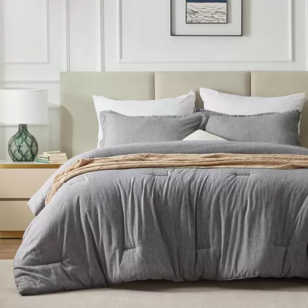 imageCozyLux Queen Comforter Set  3 Pieces Light Grey Soft Luxury Cationic Dyeing Queen Comforter for All Season Light Gray Breathable Lightweight Fluffy Bedding Sets with 1 Comforter and 2 Pillow ShamsGrey