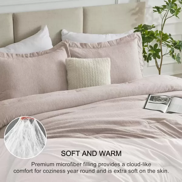 imageCozyLux Queen Comforter Set  3 Pieces Light Grey Soft Luxury Cationic Dyeing Queen Comforter for All Season Light Gray Breathable Lightweight Fluffy Bedding Sets with 1 Comforter and 2 Pillow ShamsWarm Taupe