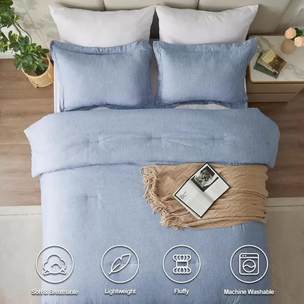 imageCozyLux Queen Comforter Set  3 Pieces Light Grey Soft Luxury Cationic Dyeing Queen Comforter for All Season Light Gray Breathable Lightweight Fluffy Bedding Sets with 1 Comforter and 2 Pillow ShamsBlue