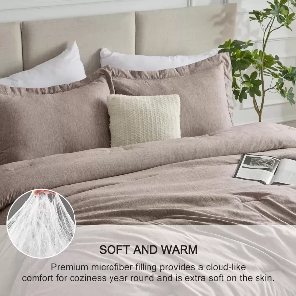 imageCozyLux Queen Comforter Set  3 Pieces Light Grey Soft Luxury Cationic Dyeing Queen Comforter for All Season Light Gray Breathable Lightweight Fluffy Bedding Sets with 1 Comforter and 2 Pillow ShamsKhaki