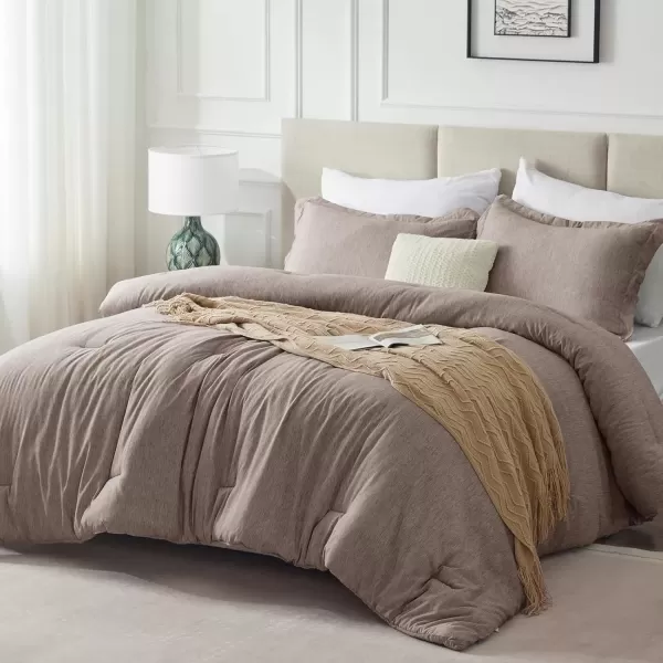 imageCozyLux Queen Comforter Set  3 Pieces Light Grey Soft Luxury Cationic Dyeing Queen Comforter for All Season Light Gray Breathable Lightweight Fluffy Bedding Sets with 1 Comforter and 2 Pillow ShamsKhaki