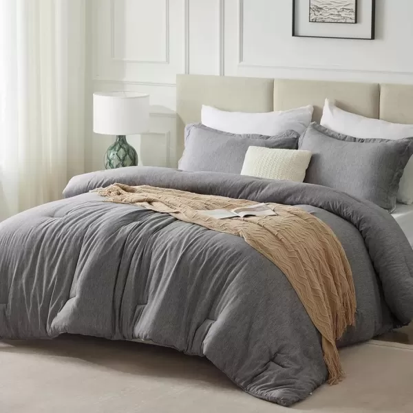 imageCozyLux Queen Comforter Set  3 Pieces Light Grey Soft Luxury Cationic Dyeing Queen Comforter for All Season Light Gray Breathable Lightweight Fluffy Bedding Sets with 1 Comforter and 2 Pillow ShamsGrey