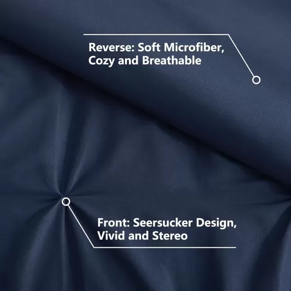 imageCozyLux Queen Comforter Set  7 Pieces Bed in A Bag Queen Black Comforters Queen Size Pintuck Pinch Pleat Complete Bedding Sets with Comforter Flat Sheet Fitted Sheet and Pillowcases ampamp ShamsNavy Blue