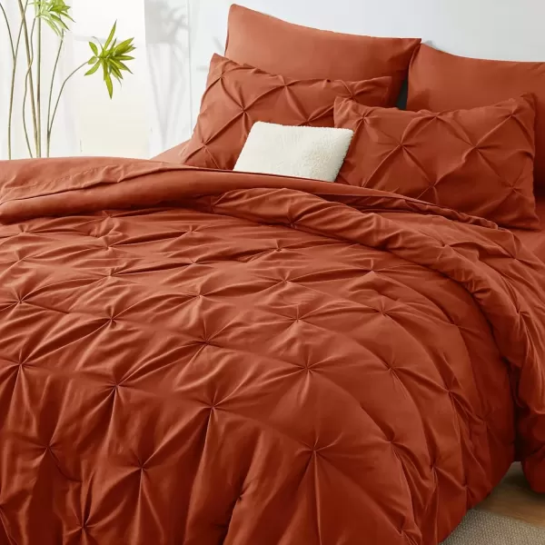 imageCozyLux Queen Comforter Set  7 Pieces Bed in A Bag Queen Black Comforters Queen Size Pintuck Pinch Pleat Complete Bedding Sets with Comforter Flat Sheet Fitted Sheet and Pillowcases ampamp ShamsBurnt Orange