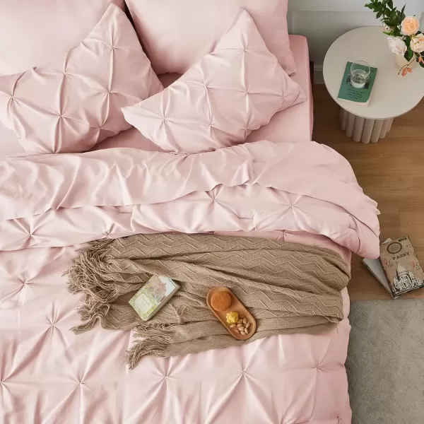 imageCozyLux Queen Comforter Set  7 Pieces Bed in A Bag Queen Black Comforters Queen Size Pintuck Pinch Pleat Complete Bedding Sets with Comforter Flat Sheet Fitted Sheet and Pillowcases ampamp ShamsBlush Pink