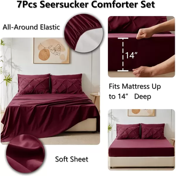 imageCozyLux Queen Comforter Set  7 Pieces Bed in A Bag Queen Black Comforters Queen Size Pintuck Pinch Pleat Complete Bedding Sets with Comforter Flat Sheet Fitted Sheet and Pillowcases ampamp ShamsRed