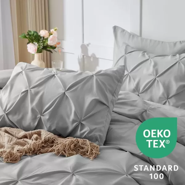 imageCozyLux Queen Comforter Set  7 Pieces Bed in A Bag Queen Black Comforters Queen Size Pintuck Pinch Pleat Complete Bedding Sets with Comforter Flat Sheet Fitted Sheet and Pillowcases ampamp ShamsLight Grey