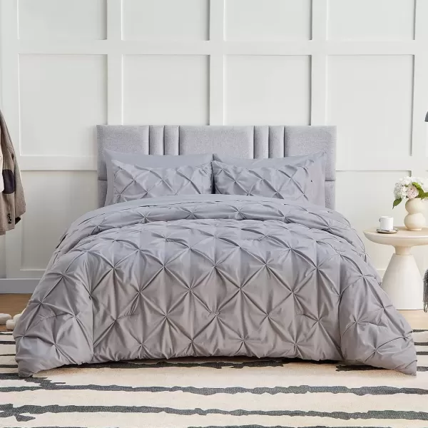 imageCozyLux Queen Comforter Set  7 Pieces Bed in A Bag Queen Black Comforters Queen Size Pintuck Pinch Pleat Complete Bedding Sets with Comforter Flat Sheet Fitted Sheet and Pillowcases ampamp ShamsLight Grey