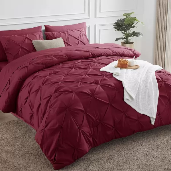imageCozyLux Queen Comforter Set  7 Pieces Bed in A Bag Queen Black Comforters Queen Size Pintuck Pinch Pleat Complete Bedding Sets with Comforter Flat Sheet Fitted Sheet and Pillowcases ampamp ShamsRed