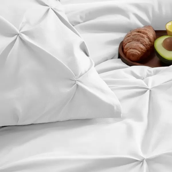 imageCozyLux Queen Comforter Set  7 Pieces Bed in A Bag Queen Black Comforters Queen Size Pintuck Pinch Pleat Complete Bedding Sets with Comforter Flat Sheet Fitted Sheet and Pillowcases ampamp ShamsWhite