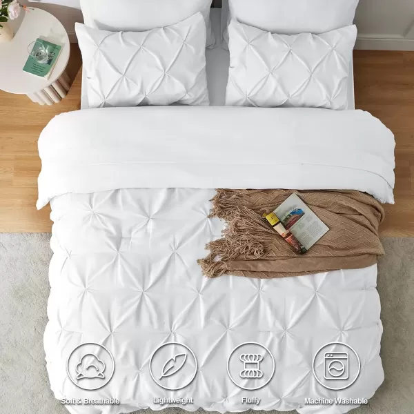imageCozyLux Queen Comforter Set  7 Pieces Bed in A Bag Queen Black Comforters Queen Size Pintuck Pinch Pleat Complete Bedding Sets with Comforter Flat Sheet Fitted Sheet and Pillowcases ampamp ShamsWhite