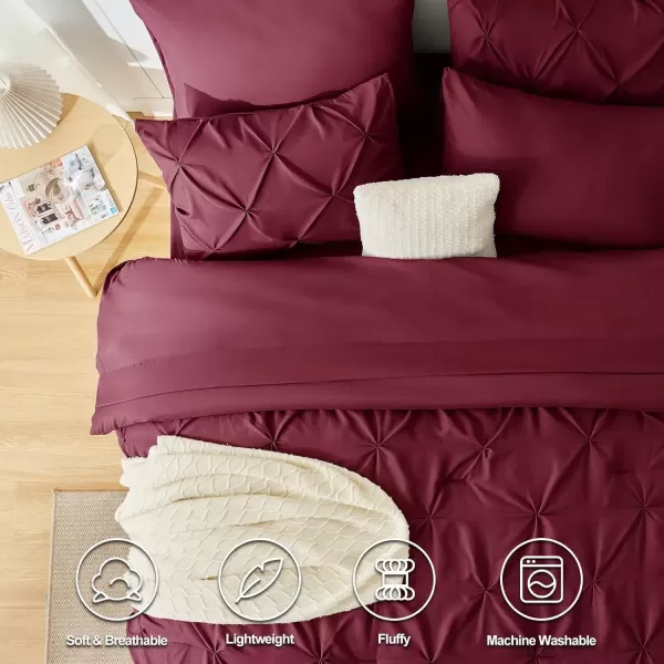 imageCozyLux Queen Comforter Set  7 Pieces Bed in A Bag Queen Black Comforters Queen Size Pintuck Pinch Pleat Complete Bedding Sets with Comforter Flat Sheet Fitted Sheet and Pillowcases ampamp ShamsRed
