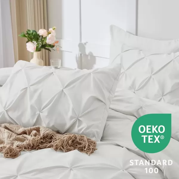 imageCozyLux Queen Comforter Set  7 Pieces Bed in A Bag Queen Black Comforters Queen Size Pintuck Pinch Pleat Complete Bedding Sets with Comforter Flat Sheet Fitted Sheet and Pillowcases ampamp ShamsIvory
