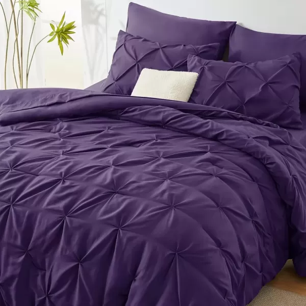 imageCozyLux Queen Comforter Set  7 Pieces Bed in A Bag Queen Black Comforters Queen Size Pintuck Pinch Pleat Complete Bedding Sets with Comforter Flat Sheet Fitted Sheet and Pillowcases ampamp ShamsPurple
