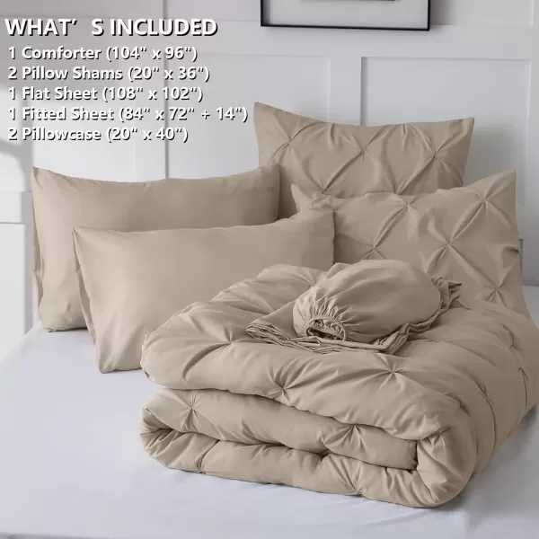 imageCozyLux Queen Comforter Set  7 Pieces Bed in A Bag Queen Black Comforters Queen Size Pintuck Pinch Pleat Complete Bedding Sets with Comforter Flat Sheet Fitted Sheet and Pillowcases ampamp ShamsOatmeal