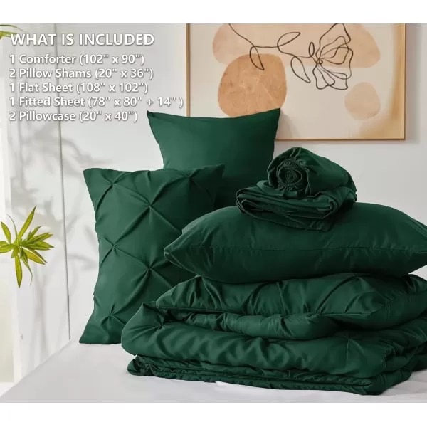 imageCozyLux Queen Comforter Set  7 Pieces Bed in A Bag Queen Black Comforters Queen Size Pintuck Pinch Pleat Complete Bedding Sets with Comforter Flat Sheet Fitted Sheet and Pillowcases ampamp ShamsEmerald